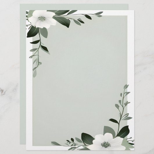 Bloem Overlay Rand in Sage Green Briefhoofd (Voorkant / Achterkant)