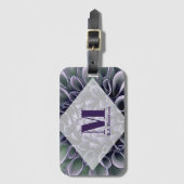 Bloem Paarse Bloei met Monogram en Naam Bagagelabel (Voorkant (verticaal))