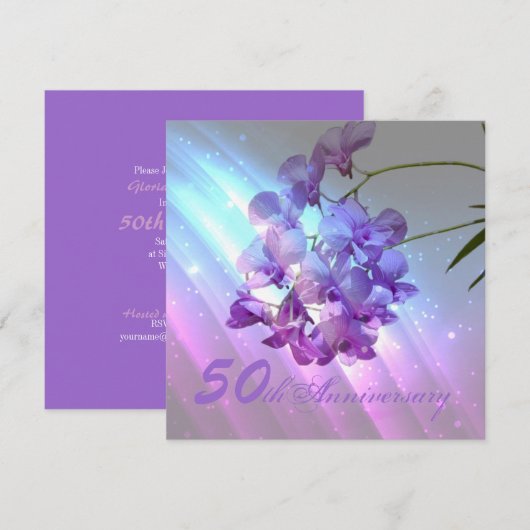 bloem paarse orchidee 50ste huwelijksverjaardag kaart (Voorkant / Achterkant)
