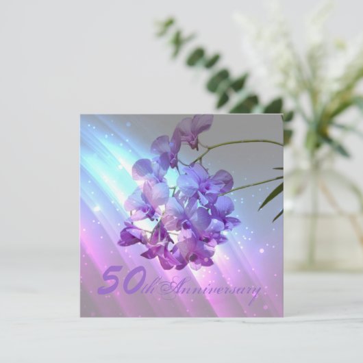 bloem paarse orchidee 50ste huwelijksverjaardag kaart (Staand voorkant)