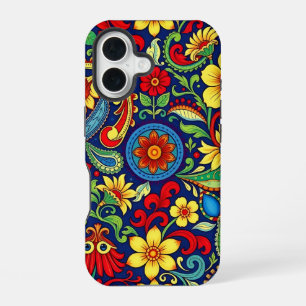 Bloem Paisley Ontwerp in Regenboogkleuren iPhone 16 Hoesje