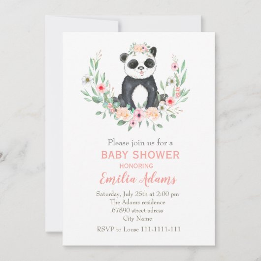 Bloem panda voor babyshower uitnodiging (Voorkant)