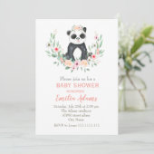 Bloem panda voor babyshower uitnodiging (Staand voorkant)