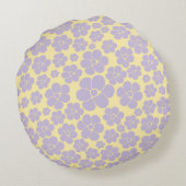 Bloem - Pastel - Geel en Paars Rond Kussen (Achterkant)