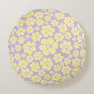 Bloem - Pastel - Geel en Paars Rond Kussen