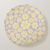 Bloem - Pastel - Geel en Paars Rond Kussen (Achterkant)