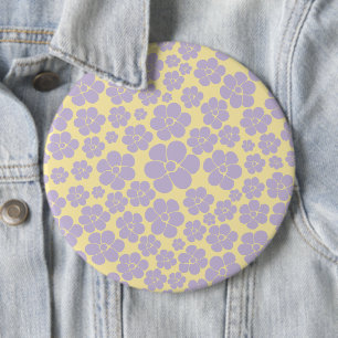 Bloem - Pastel - Geel en Paars Ronde Button 6,0 Cm
