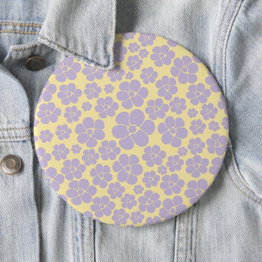 Bloem - Pastel - Geel en Paars Ronde Button 6,0 Cm (In situ)