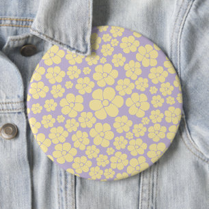 Bloem - Pastel - Geel en Paars Ronde Button 6,0 Cm
