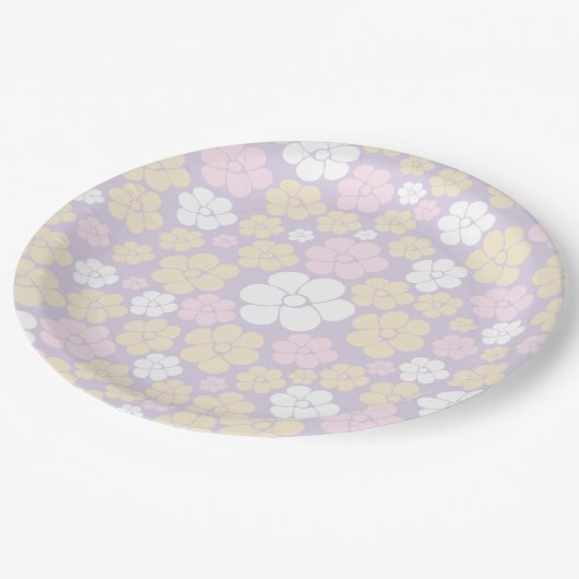 Bloem - Pastel Roze, Geel en Paars Papieren Bordje (Gekanteld)