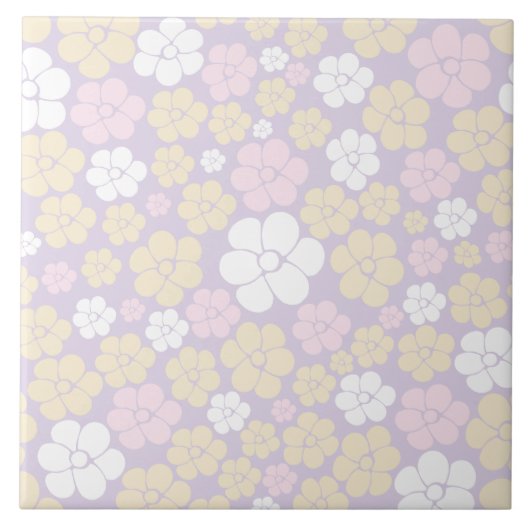 Bloem - Pastel Roze, Geel en Paars Tegeltje (Voorkant)