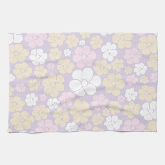 Bloem - Pastel Roze, Geel en Paars Theedoek (Horizontaal)