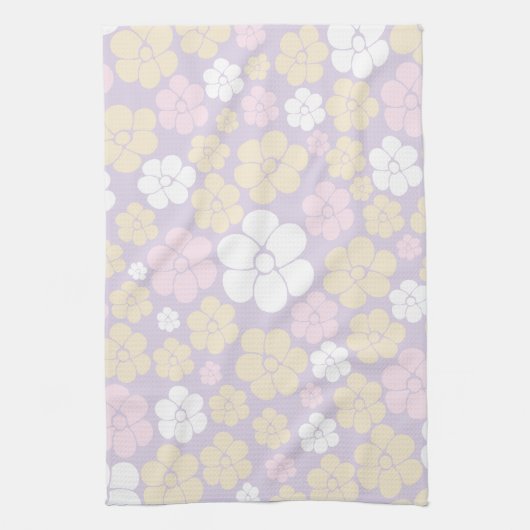 Bloem - Pastel Roze, Geel en Paars Theedoek (Verticaal)