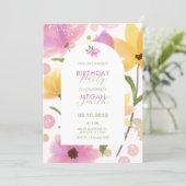 Bloem pastel roze gele verjaardag kaart (Staand voorkant)