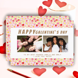Bloem Patroon Galentine`s Dag Vrienden 2 Foto Feestdagenkaart
