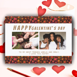 Bloem Patroon Galentine`s Day Vrienden 2 Foto Feestdagenkaart