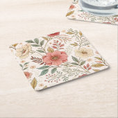 Bloem Patroon Pastel Kleur Kartonnen Onderzetters (Schuin)