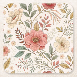 Bloem Patroon Pastel Kleur Kartonnen Onderzetters