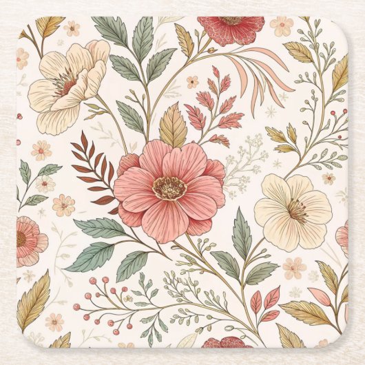 Bloem Patroon Pastel Kleur Kartonnen Onderzetters (Voorkant)