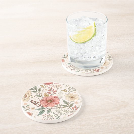 Bloem Patroon Pastel Kleur moeder huis Zandsteen Onderzetter (Zijkant)