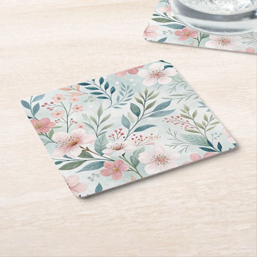 Bloem Patroon Tekening Kartonnen Onderzetters (Schuin)