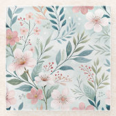 Bloem Patroon Tekening Pastel Glazen Onderzetter (Voorkant)
