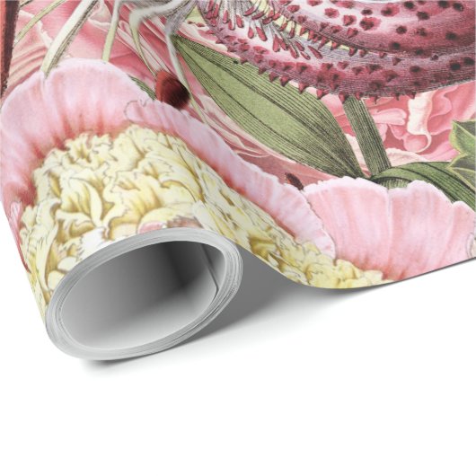  bloem Peony + Lily Pattern Illustratie Cadeaupapier (Rol Hoek)
