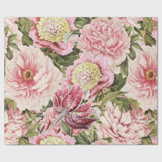  bloem Peony + Lily Pattern Illustratie Cadeaupapier (Vlak)