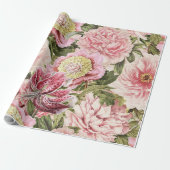  bloem Peony + Lily Pattern Illustratie Cadeaupapier (Uitgerold)
