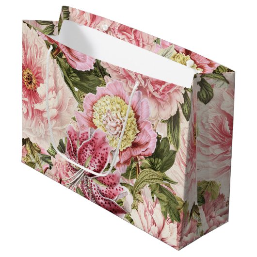 bloem Peony + Lily Pattern Illustratie Groot Cadeauzakje (Voorkant Gekanteld)