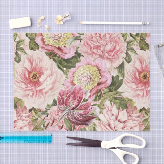  bloem Peony + Lily Pattern Illustratie Tissuepapier (Craft)