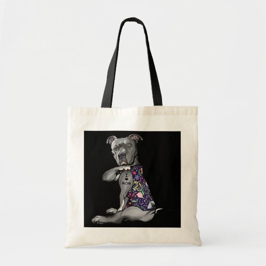 Bloem PitBull I Love Mam Pitbull Tattoo Moeder's Tote Bag (Voorkant)
