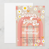 Bloem Power Groovy meisje 8e verjaardag uitnodigen Kaart (Voorkant / Achterkant)