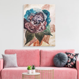 Bloem Prinses Pastel Navy Blauw Blush Roze Bloemen Canvas Afdruk