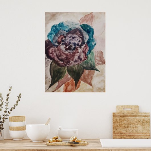 Bloem Prinses Pastel Navy Blauw Blush Roze Bloemen Poster (Keuken)