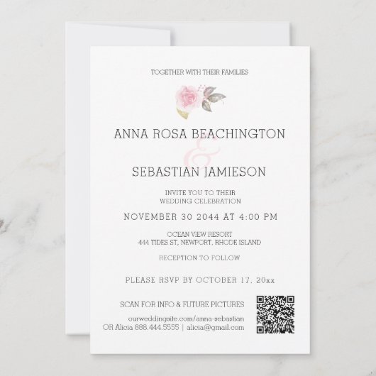 *~* Bloem QR Roze Rozen AR15 - RSVP Gouden Bruilof Kaart (Achterkant)