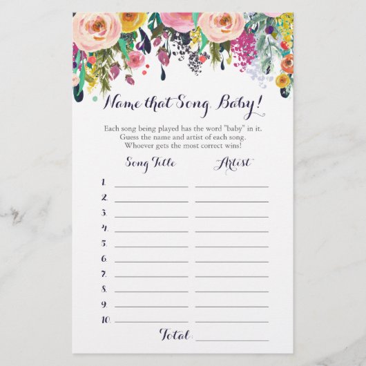 Bloem raden het Baby Song Baby shower Game (Voorkant)