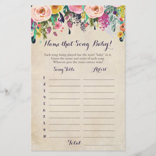 Bloem raden het Baby Song Baby shower Game (Voorkant)