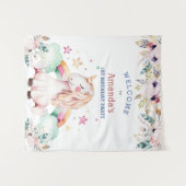 Bloem Regenboog Eenhoorn Meisje Verjaardag Welkom Wandkleed (Voorkant (horizontaal))