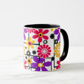 Bloem retro, helder retro, bloemrijk, rood en geel mok (Voorkant rechts)
