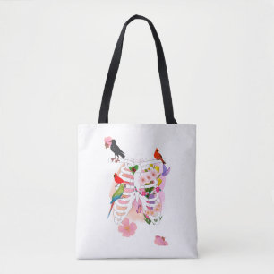 Bloem Ribbenkast en Vogels Surrealistische Natuur  Tote Bag