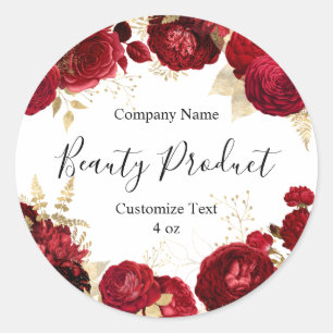 Bloem Rode Roos Schoonheid Cosmetisch Product Labe Ronde Sticker