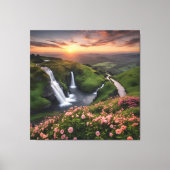 Bloem Rolling Hills in Zonsondergang Watervallen Canvas Afdruk (Voorkant)