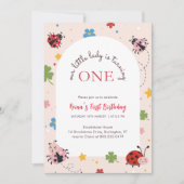 Bloem Rood Roze Cute Bug Lieveheersbeestje 1e Verj Kaart (Voorkant)