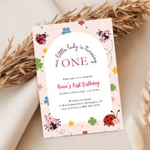 Bloem Rood Roze Cute Bug Lieveheersbeestje 1e Verj Kaart