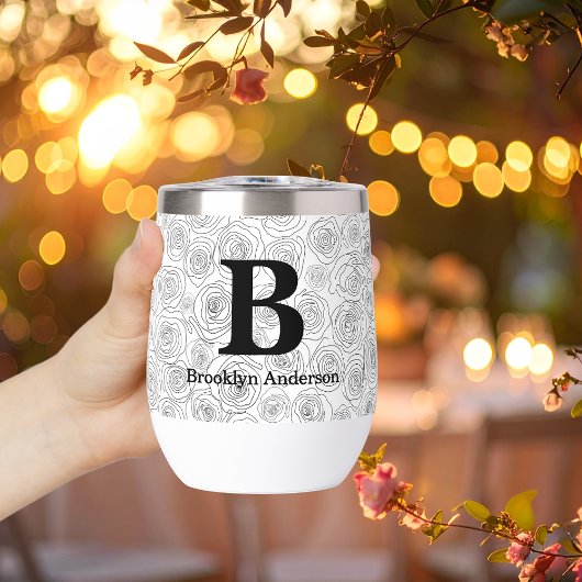 Bloem Roos Monogram Huwelijk Zwart En Wit 