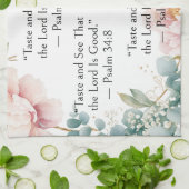 Bloem Roze Blad Waterverf, Psalm 34:8 Vers Theedoek (Gevouwen)