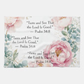 Bloem Roze Blad Waterverf, Psalm 34:8 Vers Theedoek (Horizontaal)