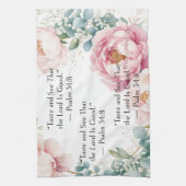 Bloem Roze Blad Waterverf, Psalm 34:8 Vers Theedoek (Verticaal)