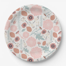 Bloem Roze Blauw Patroon Papieren Bordje